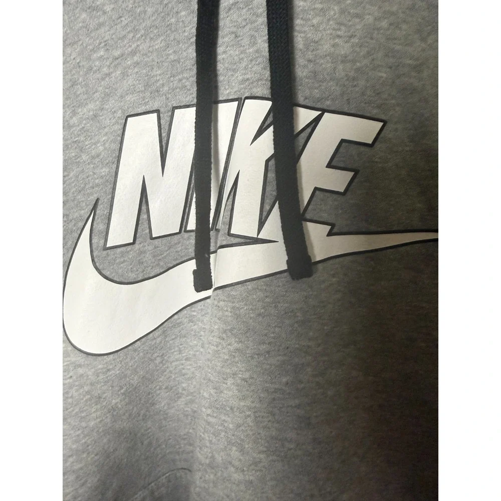 Nike Hoodie‎ Pullover Fleece Sweatshirt Swoosh Logo Graphic Mens L Gray